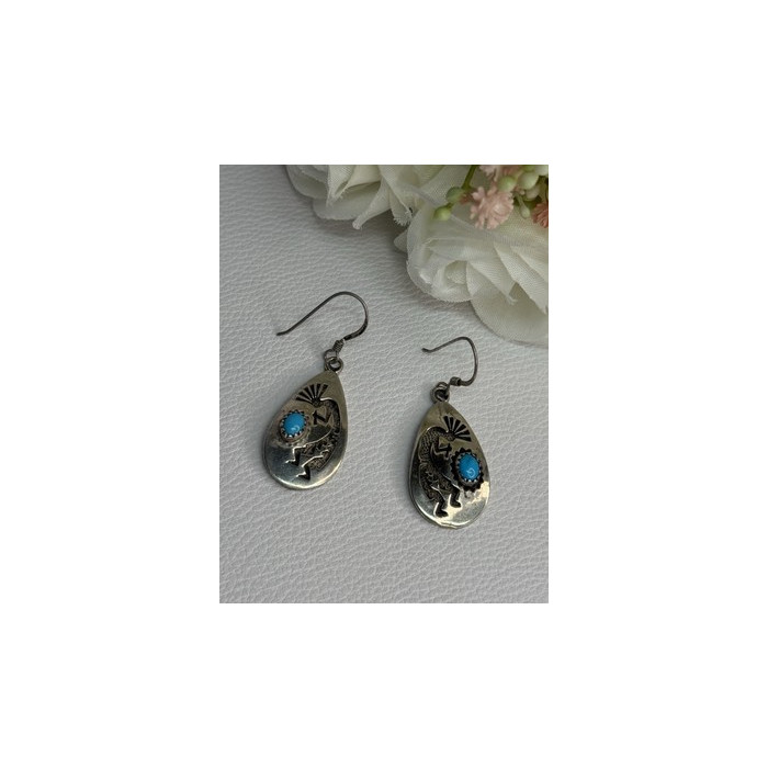 Navajo Turquoise Native American 925 Sterling Silver Earrings