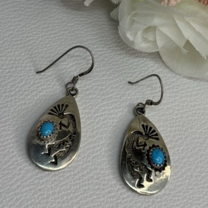 Navajo Turquoise Native American 925 Sterling Silver Earrings