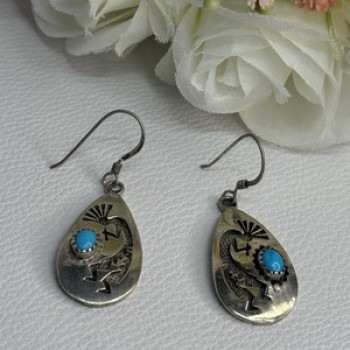 Navajo Turquoise Native American 925 Sterling Silver Earrings