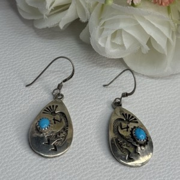 Navajo Turquoise Native American 925 Sterling Silver Earrings