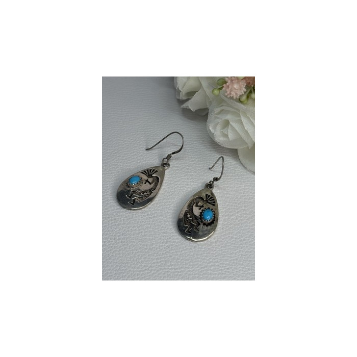 Navajo Turquoise Native American 925 Sterling Silver Earrings