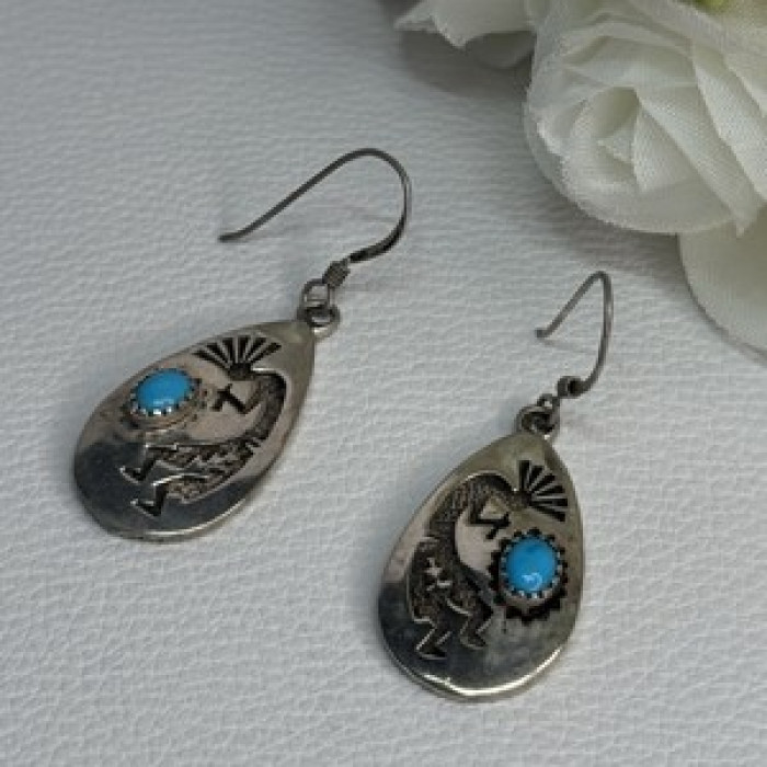 Navajo Turquoise Native American 925 Sterling Silver Earrings