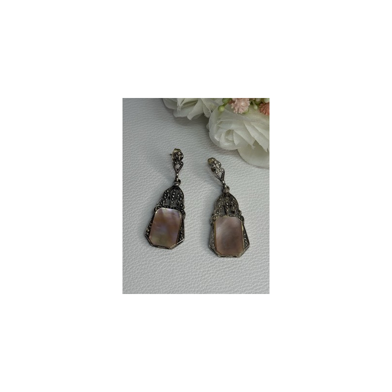 Vintage 925 Sterling Silver Abalone Earrings Length 2 Inch