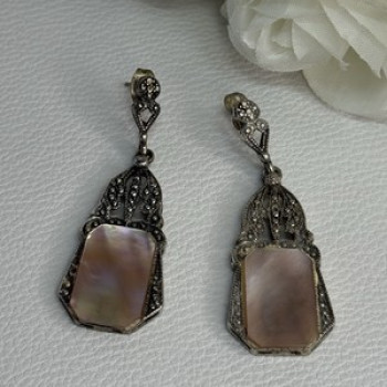 Vintage 925 Sterling Silver Abalone Earrings Length 2 Inch