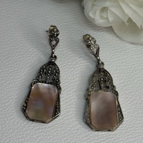 Vintage 925 Sterling Silver Abalone Earrings Length 2 Inch