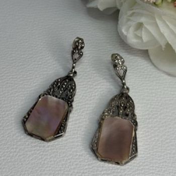 Vintage 925 Sterling Silver Abalone Earrings Length 2 Inch