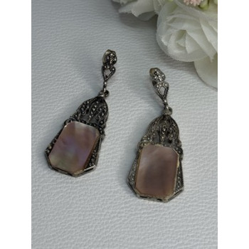 Vintage 925 Sterling Silver Abalone Earrings Length 2 Inch