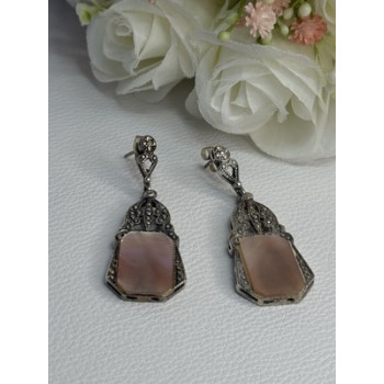 Vintage 925 Sterling Silver Abalone Earrings Length 2 Inch