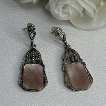 Vintage 925 Sterling Silver Abalone Earrings Length 2 Inch