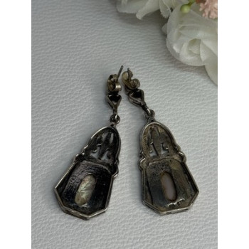 Vintage 925 Sterling Silver Abalone Earrings Length 2 Inch