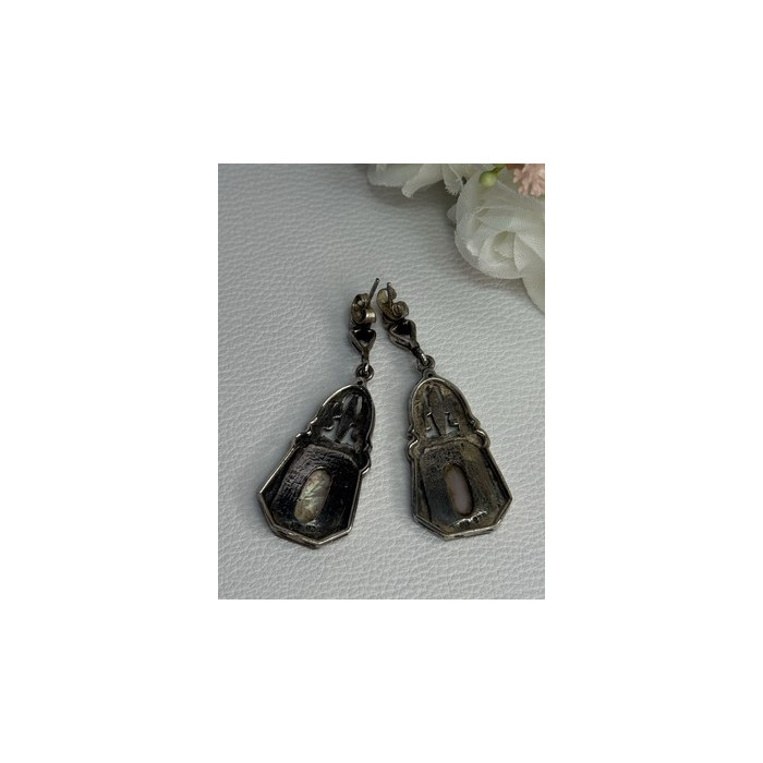 Vintage 925 Sterling Silver Abalone Earrings Length 2 Inch