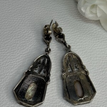Vintage 925 Sterling Silver Abalone Earrings Length 2 Inch