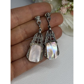 Vintage 925 Sterling Silver Abalone Earrings Length 2 Inch
