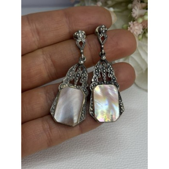 Vintage 925 Sterling Silver Abalone Earrings Length 2 Inch