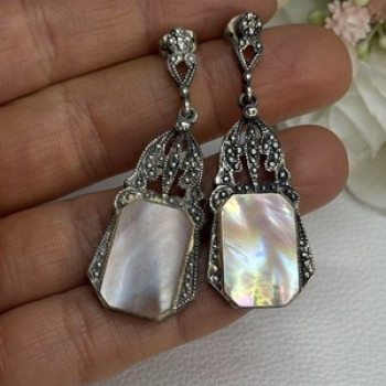 Vintage 925 Sterling Silver Abalone Earrings Length 2 Inch