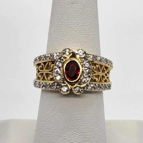 925 Sterling Silver Ruby & Quartz Ring Size 7
