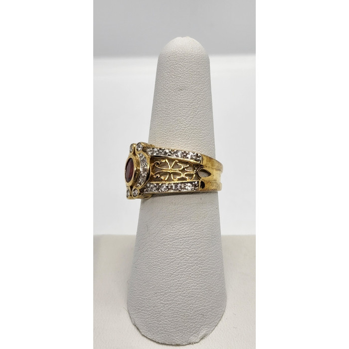 925 STERLING SILVER RUBY & QUARTZ RING SIZE 7