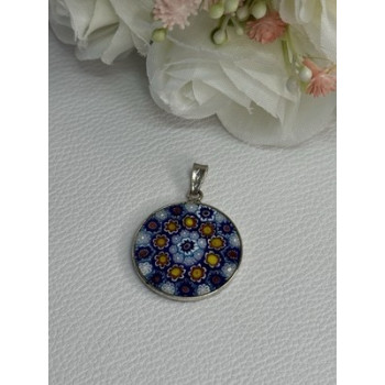Amv Italian Venice Murano Millefiori 925 Sterling Silver Pendant