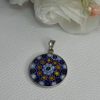 Amv Italian Venice Murano Millefiori 925 Sterling Silver Pendant