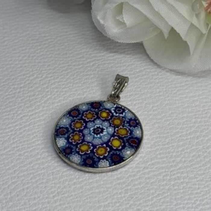 Amv Italian Venice Murano Millefiori 925 Sterling Silver Pendant