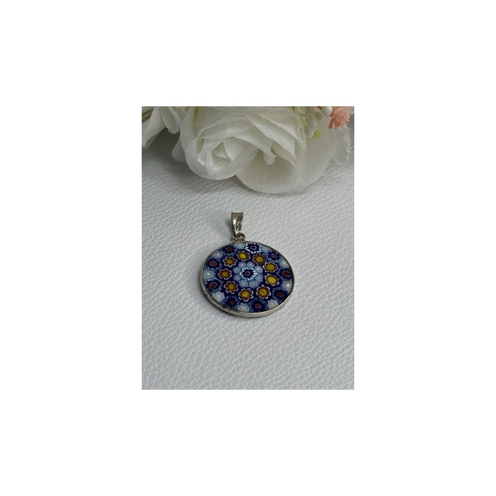 Amv Italian Venice Murano Millefiori 925 Sterling Silver Pendant