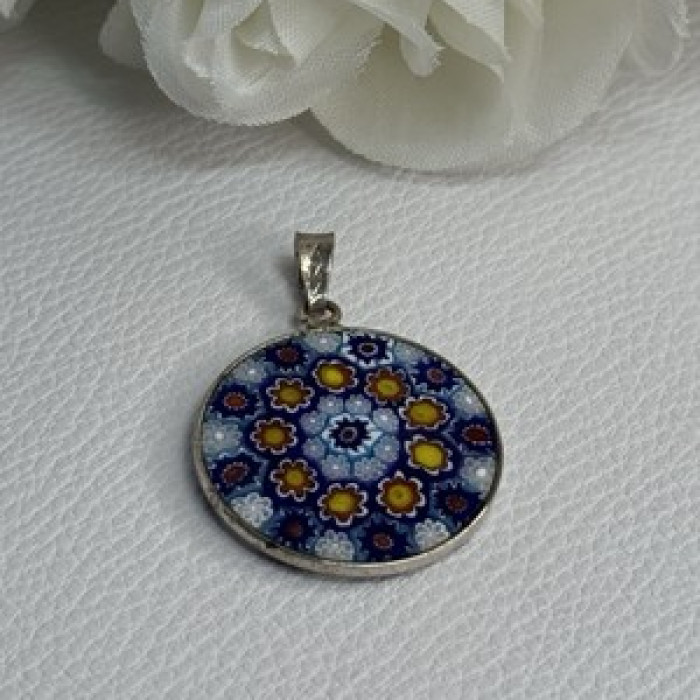 Amv Italian Venice Murano Millefiori 925 Sterling Silver Pendant