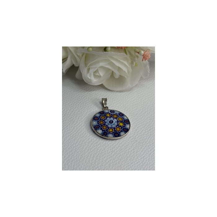 Amv Italian Venice Murano Millefiori 925 Sterling Silver Pendant