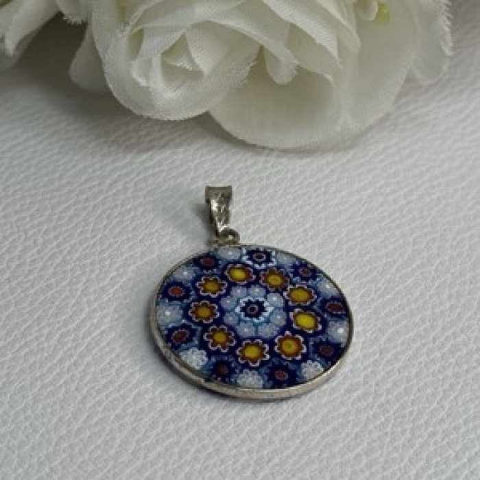 Amv Italian Venice Murano Millefiori 925 Sterling Silver Pendant