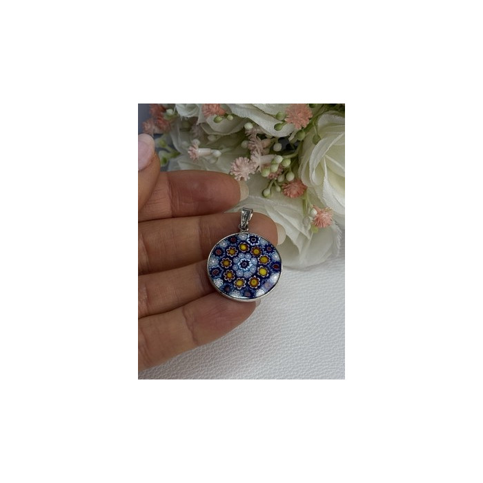 Amv Italian Venice Murano Millefiori 925 Sterling Silver Pendant