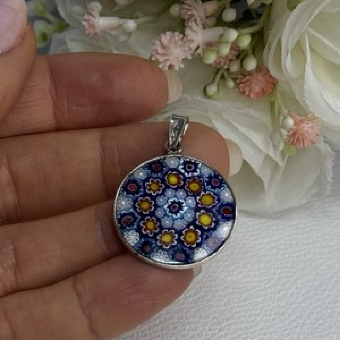 Amv Italian Venice Murano Millefiori 925 Sterling Silver Pendant