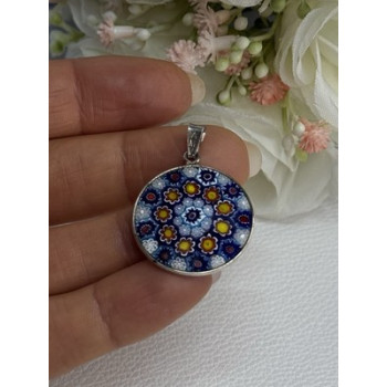 Amv Italian Venice Murano Millefiori 925 Sterling Silver Pendant