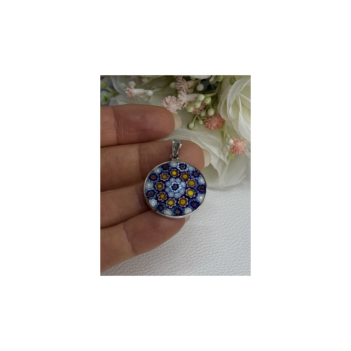 Amv Italian Venice Murano Millefiori 925 Sterling Silver Pendant