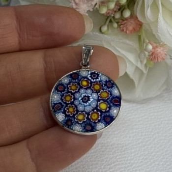 Amv Italian Venice Murano Millefiori 925 Sterling Silver Pendant