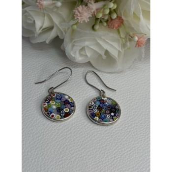 Murano Venice Millefiori 925 Sterling Silver Earrings Length 1.60 Inch