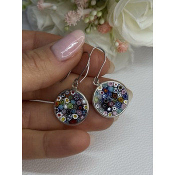 Murano Venice Millefiori 925 Sterling Silver Earrings Length 1.60 Inch