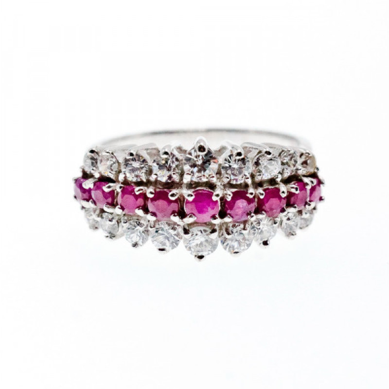 925 Sterling Silver Pink Spinel & CZ Ring Size 9.25