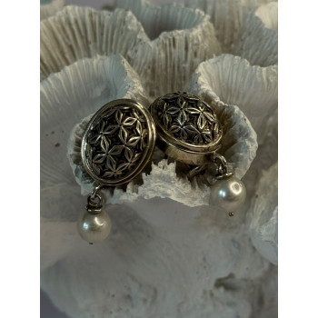 Michael Dawkins 925 Sterling Silver Pearl Earrings Length 1.30 inch