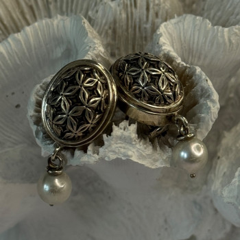 Michael Dawkins 925 Sterling Silver Pearl Earrings Length 1.30 Inch