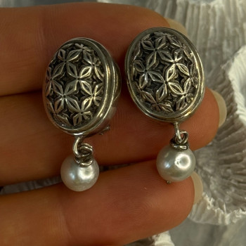 Michael Dawkins 925 Sterling Silver Pearl Earrings Length 1.30 Inch
