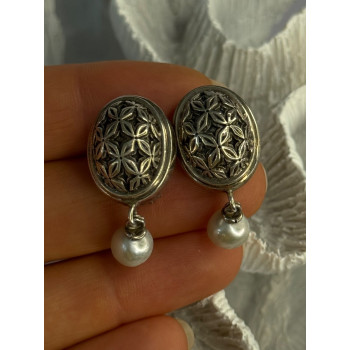 Michael Dawkins 925 Sterling Silver Pearl Earrings Length 1.30 inch