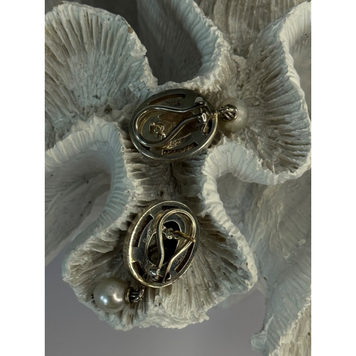 Michael Dawkins 925 Sterling Silver Pearl Earrings Length 1.30 inch