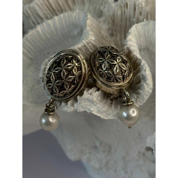 Michael Dawkins 925 Sterling Silver Pearl Earrings Length 1.30 inch