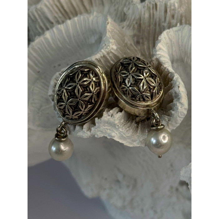 Michael Dawkins 925 Sterling Silver Pearl Earrings Length 1.30 inch