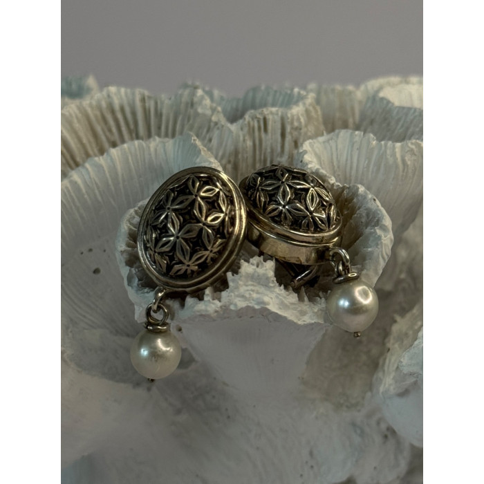 Michael Dawkins 925 Sterling Silver Pearl Earrings Length 1.30 inch