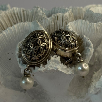 Michael Dawkins 925 Sterling Silver Pearl Earrings Length 1.30 Inch