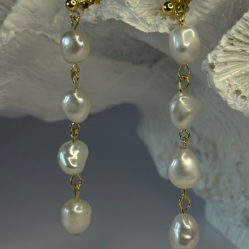 925 Sterling Silver Gold Plated Pearl Earrings Length 2.30 Inch