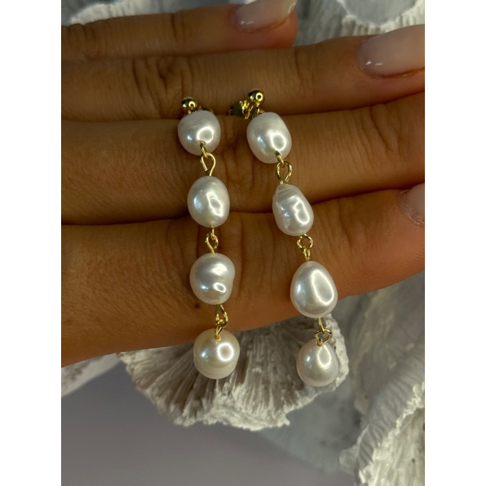 925 Sterling Silver Gold Plated Pearl Earrings Length 2.30 inch