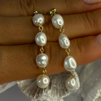 925 Sterling Silver Gold Plated Pearl Earrings Length 2.30 Inch