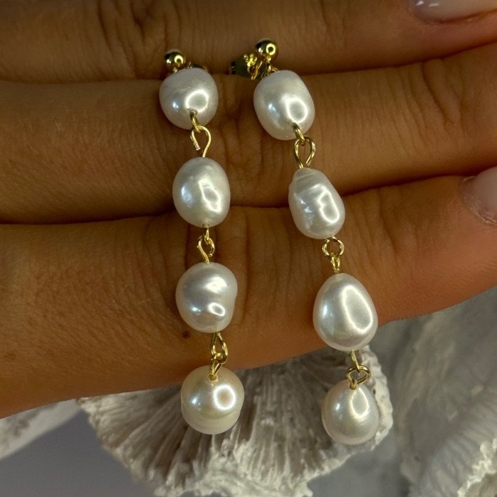 925 Sterling Silver Gold Plated Pearl Earrings Length 2.30 Inch