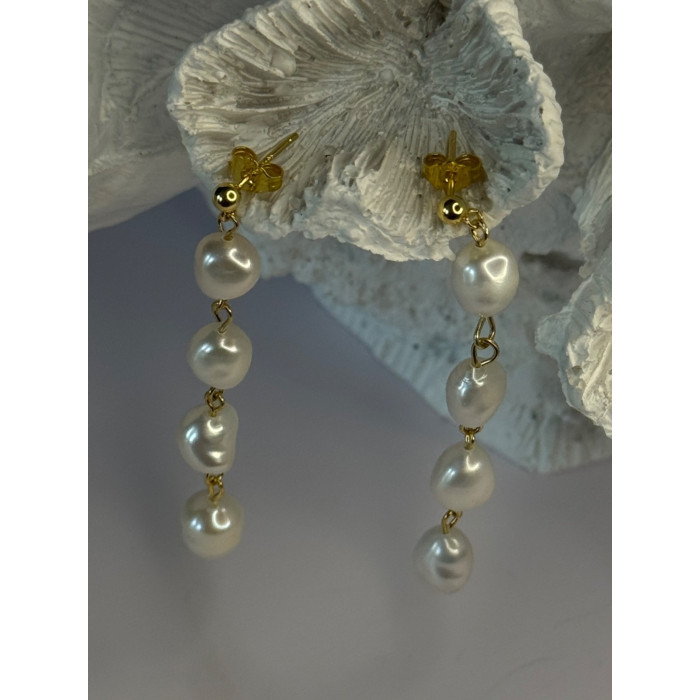 925 Sterling Silver Gold Plated Pearl Earrings Length 2.30 inch